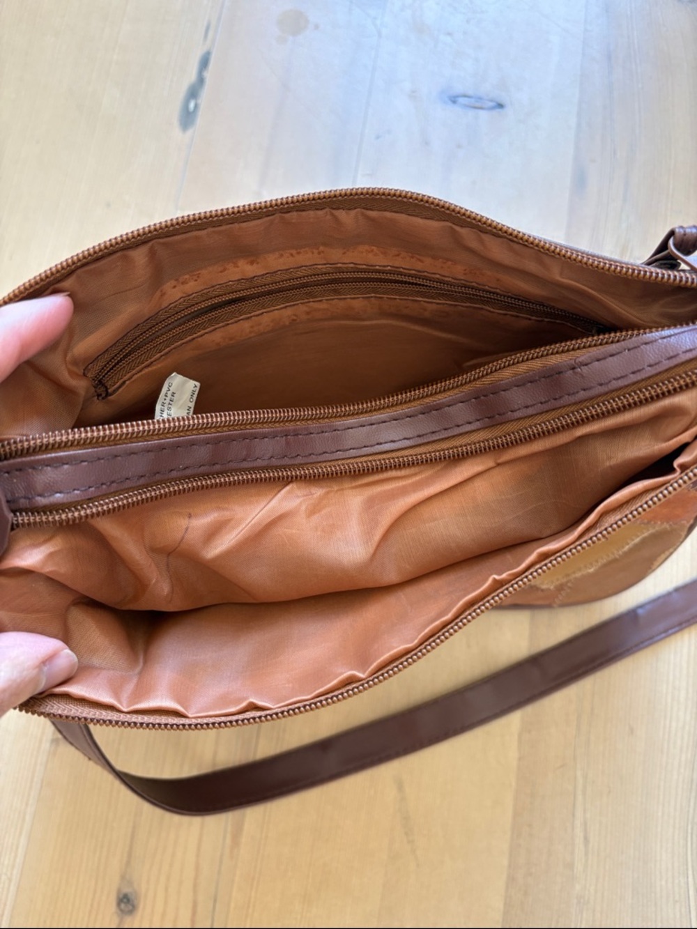 Vintage Patchwork Leather / PVC Crossbody Bag in Mixed Brown Tones - Picture 3 of 7
